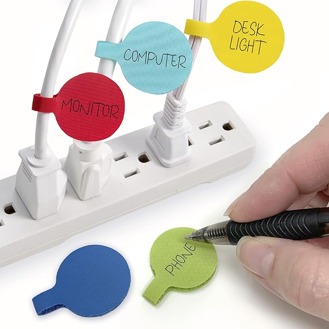 Cable Labels - Wrap-It Storage - Circles, Multi-Color (36-Pack) - Color Coded Labels for Organizing, Wire Tags Write on Surface for Labels for Charging Cords and Electronics-NeatNest