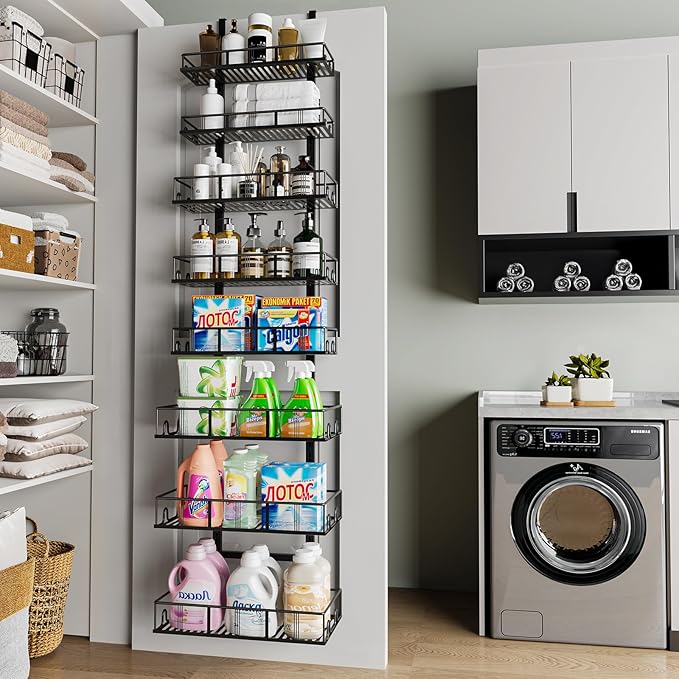 Black 8-Tier Over The Door Pantry Organizer, Pantry Organization And Storage, Metal Hanging Spice Rack Shelves Door, Home & Kitchen Essentials, Laundry Room Bathroom Organization-NeatNest