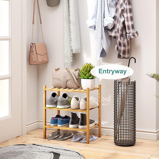 Small Shoe Rack, 3-Tier Shoe Rack for Entryway, Bamboo Wood Shoe Shelf for Closet & Hallway, Long 17.2IN | Beautiful | Functional | Sturdy | Durable-NeatNest