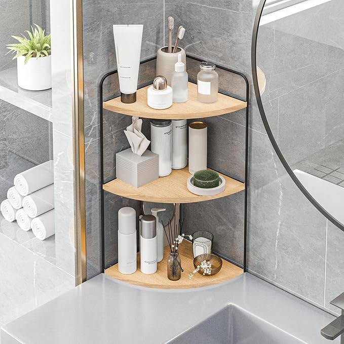 Bathroom Counter Organizer,Countertop Organizer,Vanity Organizers,Bathroom Storage,Bathroom Sink Caddy,Counter Shelf,Corner Counter,Corner Shelves(Black-Burlywood)-NeatNest