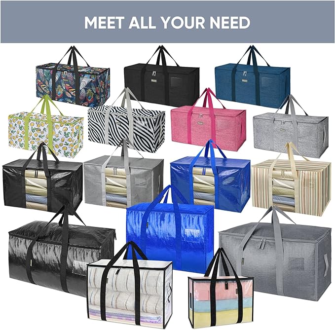 BALEINE 8-Pack Oversized Moving Bags with Reinforced Handles, Heavy-Duty Storage Tote Moving Supplies for Packaging, Camping (Blue w/Window, 8-Pack)-NeatNest