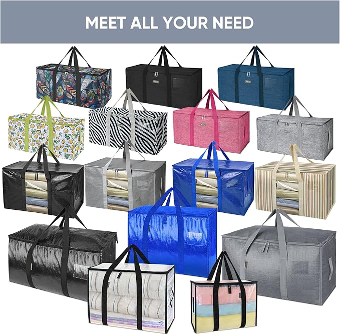 BALEINE 2-Pack Oversized Moving Bags with Reinforced Handles, Heavy-Duty Storage Tote for Clothes, Moving Supplies (Color Stripe with Window, 2-Pack)-NeatNest