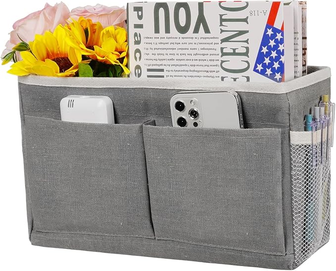 Bedside Caddy Hanging Storage with Water Bottle Holder for Bunk Bed, Hospital Bed, Dorm Rooms (Grey)-NeatNest