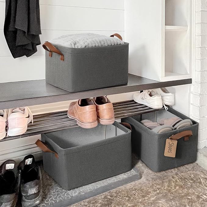 CHICVITA Storage Baskets for Organizing, Fabric Storage Bins for Clothes, Towels, Shoes, Closet Baskets for Bedroom Organizing, 14 ¾" L x 10 ¼" W x 8 ¼" H, Grey, 2-Pack-NeatNest