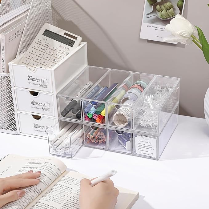 Acrylic Stackable Drawer Organizer with 4 Clear Drawers for Bathroom & Vanity Makeup Storage-NeatNest