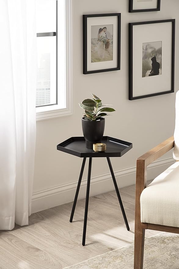 Kate and Laurel Kashvi Modern Side Table; 17 x 15 x 20; Black; Decorative Hexagon Bedroom Nightstand Table for Storage and Display
