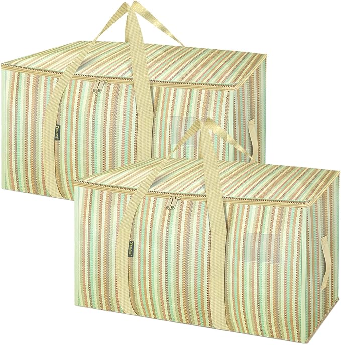 BALEINE 2-Pack Oversized Moving Bags with Reinforced Handles, Heavy-Duty Storage Tote for Clothes, Moving Supplies (Color Strip, 2-Pack)-NeatNest