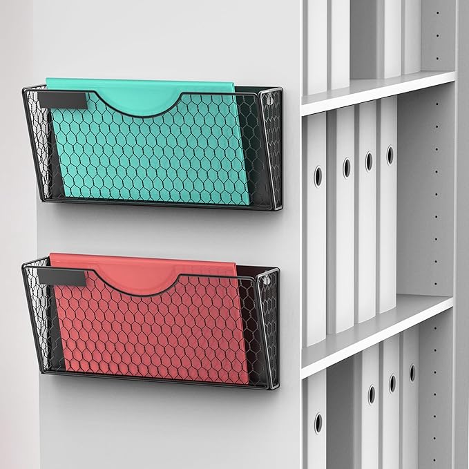 1-Tier Magnetic File Holder for File Cabinets, Refrigerator, Whiteboard, Magnetic Paper Holder, Magnetic Mail Holder, Black Magnetic Folder Holder