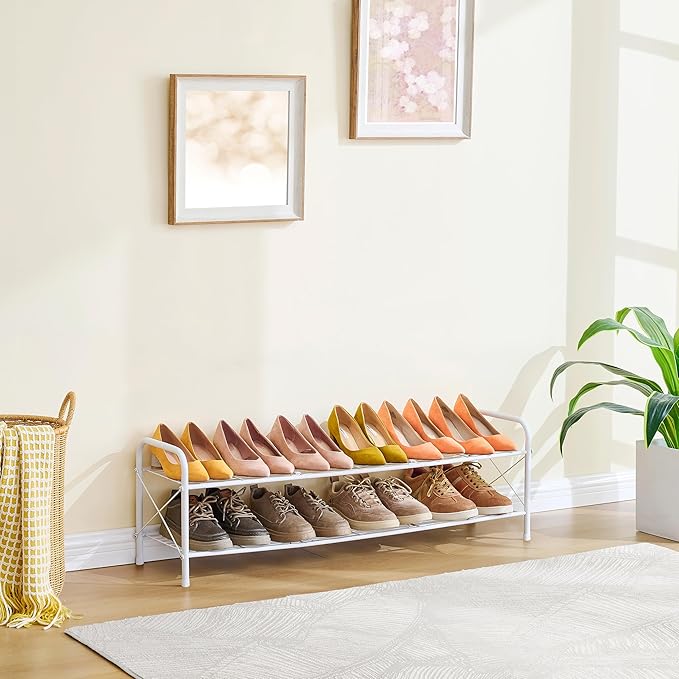 Hoctieon 2 Tier Shoe Rack for Closet, Durable Mesh Style Shoe Rack, Entryway Shoe Shelf, Shoe Storage Organizer for Hallway, Bedroom, Living Room, Wardrobe, White-NeatNest