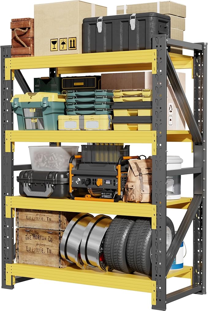 60" W Garage Shelving,4-Tier Heavy Duty Storage Shelves Unit with Adjustable Metal Shelf for Warehouse,Basement,Workshop,5000LBS,60" W x 24" D x 79" H,Black&Yellow-NeatNest