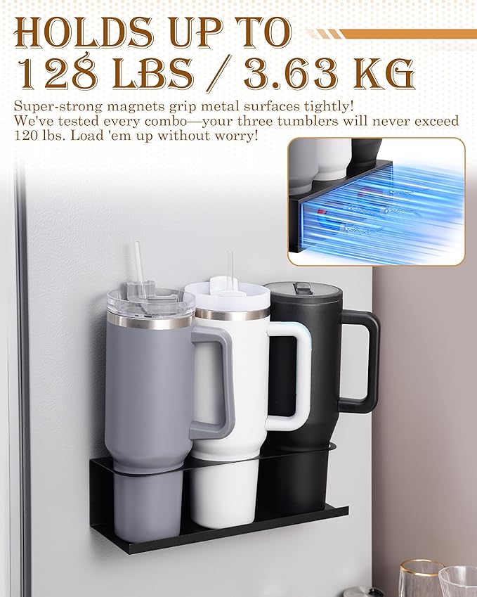 2 Pack Strong Magnetic Cup Holder for Fridge, Magnetic Cups Holder for Metal Surface, Organizer for 30&40 oz Water Bottle Tumblers, Metal Cabinet Cup Storage Racks, Tumbler Organizer Accessories