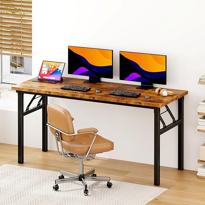 DlandHome Folding Table Computer Desk 62 Inches Workstation Table Conference Table Home Office Desk Fully Assembled Retro and Black Frame-NeatNest