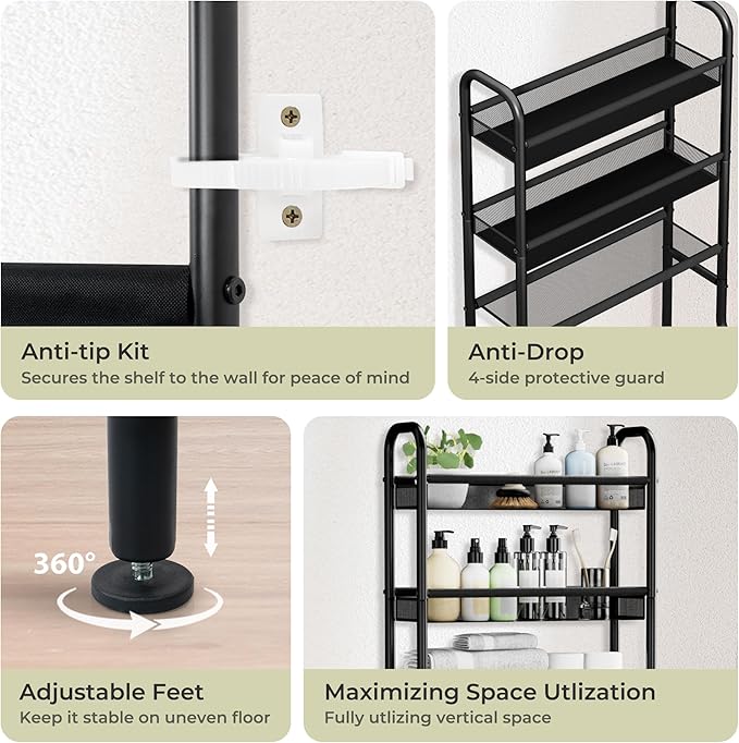 3 Tier Over The Toilet Storage Shelf, Freestanding Over The Toilet Rack, Space Saver Metal Bathroom Organizers and Storage for Small Space, Above The Toilet Storage Shelf Stand Organizer
