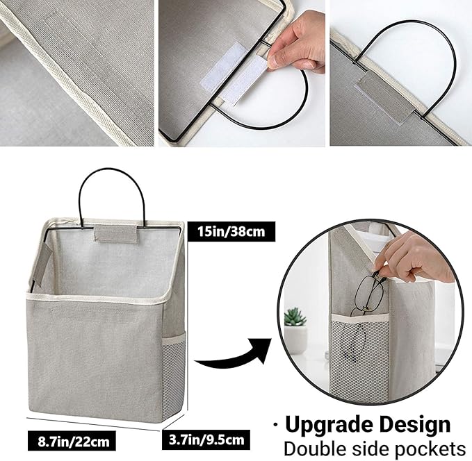 Fabric Wall Hanging Storage Caddy Bag Over The Door Pouch Organizer for Bedroom Bathroom Kitchen (3Pack-A)…