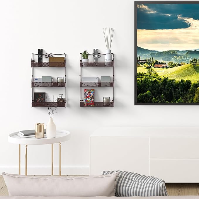 Deco Brothers 3 Tier Wall Mounted Spice Rack, 2 Pack, Bronze-NeatNest