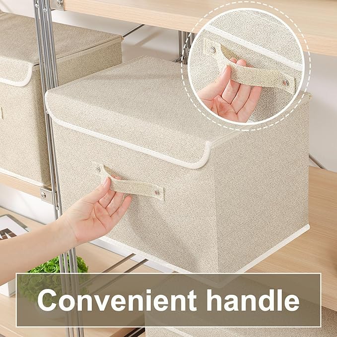 Fabric Storage Bins Cube Organizers with Flip-Top Lid and Handles,Storage Boxes for Organizing Home,Office,and Closet,Grey and Beige,3 Pack 15 x 9.8 x 9.8 in-NeatNest