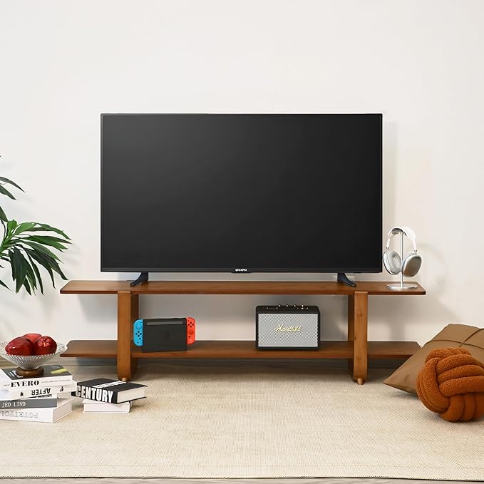 Bamboo TV Stand for TVs up to 65", Accent Entertainment Center with Storage, Media Console Table with Shelf, Modern TV Stand for Living Room, Bedroom, 55"(L), Walnut-NeatNest