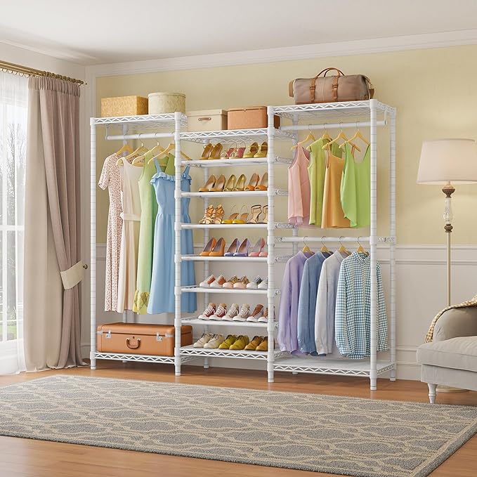 VIPEK S3 Freestanding Clothes Rack Heavy Duty Garment Rack 6-Tier Shoe Racks Closet Storage Organizer Large Wardrobe, Hanging Rod, Adjustable Metal Shelf, 68.9" L x 15.7" W x 76.4" H, White-NeatNest