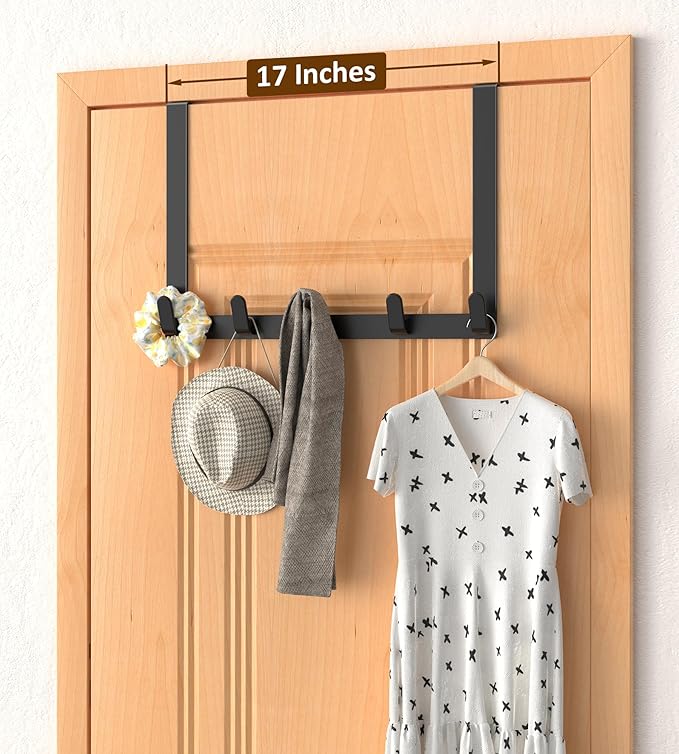 Long Over The Door Hooks with 15.75-inch Arms for Easier Access by Women, Heavy Duty Door Hanger for Winter Coat, L16U, Fits Standard 1 3/4'' Doors, Towel Racks Organization, Black