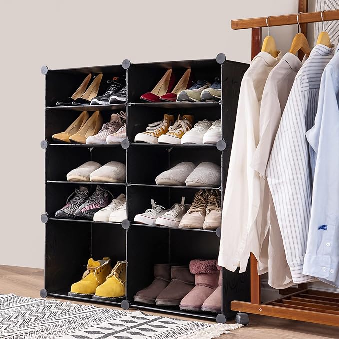 Shoe organizer Cabinet,24 Pair shoe rack organizer closet, DIY Narrow Standing Stackable Space Saver Shoe Cabinet with Doors-NeatNest