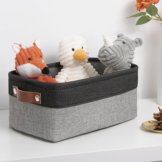DULLEMELO Small Collapsible Fabric Basket for Organizing, Shelves, Closets, Laundry, Nursery, Decorative Gift Basket (Black&Gray)-NeatNest