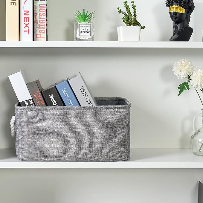 TheWarmHome Storage Bins Basket - Storage Baskets for Organizing Shelves,Home Closet Organizer for Book Shelf Organization,Fabric Storage Cubes,Medium Decorative Grey Basket Gift-NeatNest