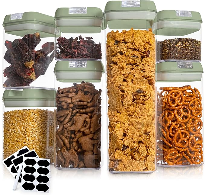 Cheer Collection Airtight Food Storage Containers, Kitchen Storage Containers for Pantry, Set of 7 Food Containers with Lids Airtight, Pantry Storage Containers & Organizers with Lids, Olive