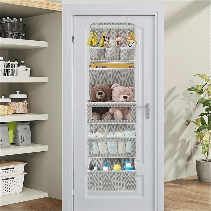 VICTORICH All-IN-ONE Over the Door Organizer, Super Behind the Door Storage Organizer with Door Rack and Large Clear Windows, Wall File Organizer, Hanging Organizer (New Branch Gray)
