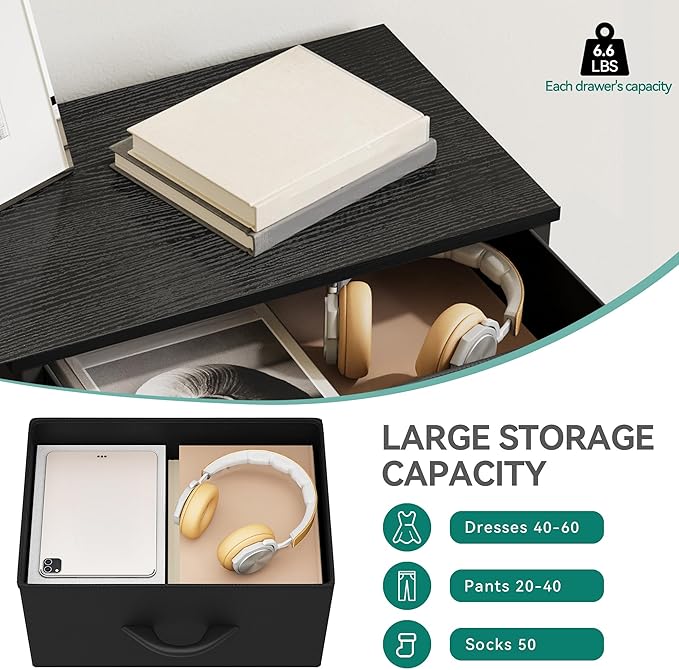 DWVO Storage Tower with 4 Drawers - Fabric Dresser, Organizer Unit, Living Room, Closets - Sturdy Steel Frame, Easy Pull Fabric Bins & Wooden Top-NeatNest
