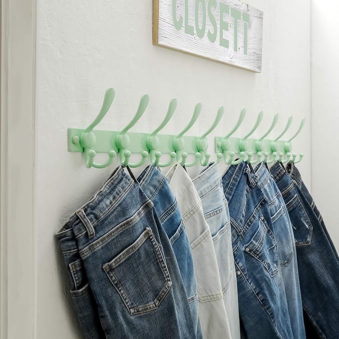 Dseap Coat Rack Wall Mount 2.0 Pro: Heavy Duty 300% Thicker, 16" Stud Mount, Stainless Steel Wall Coat Hooks Hanger for Clothes Jackets Hats Entryway Closet, MaxStrong Series, Green, Pack of 2
