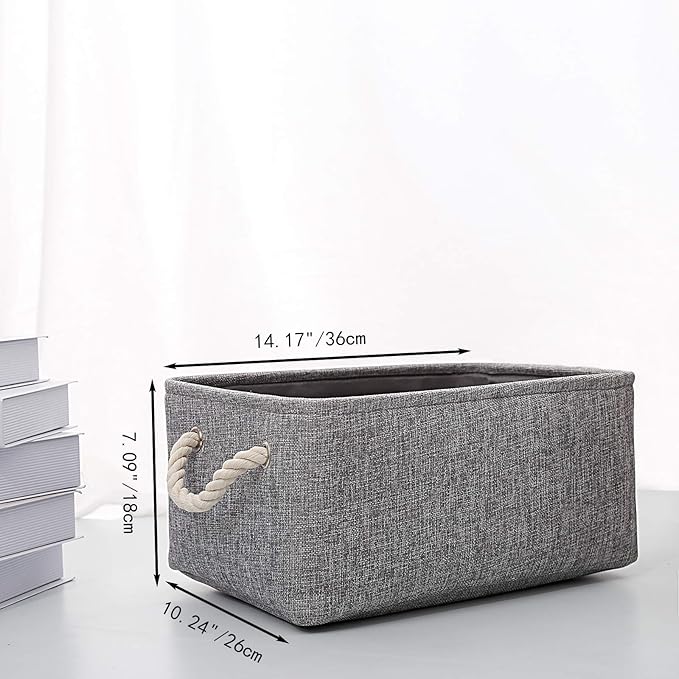 Fabric Storage Basket, Foldable Linen Storage Box for Nursery and Home, Collapsible Canvas Shelf Basket for Wardrobe or Bedroom, Grey