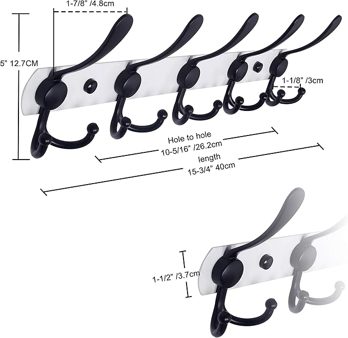 Dseap Wall Mounted Coat Rack - 5 Tri Hooks, Heavy Duty, Stainless Steel, Metal Coat Hook Rail for Coat Hat Towel Purse Robes Mudroom Bathroom Entryway,White & Black-NeatNest