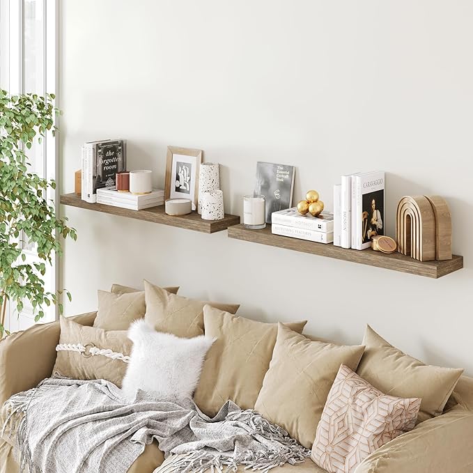 BAMEOS Floating Shelves,40 in W x 8in D Wall Mounted Wooden Shelves with Invisible Brackets Set of 2, Hanging Wall Shelves Decoration for Bedroom, Bathroom, Living Room and Kitchen-NeatNest