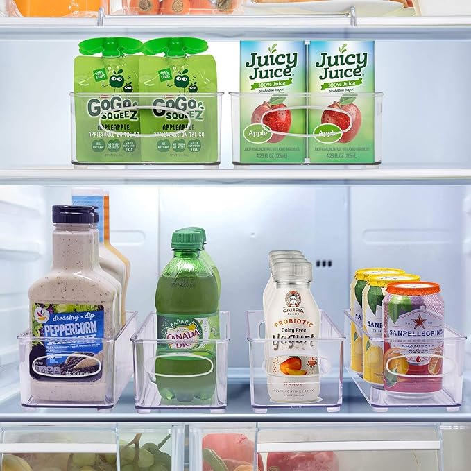 Sorbus Stackable Refrigerator Organizer Bins - Set of 4 Clear Storage Bins for Kitchen Pantry, Freezer & Fridge Organization - Food Organizing Plastic Containers with Handles for Countertops & Drawers-NeatNest
