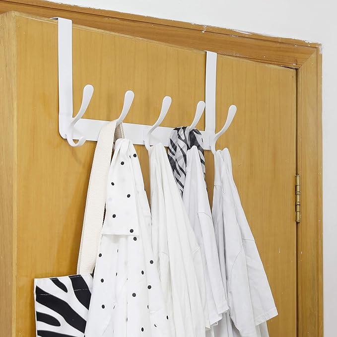WEBI Over The Door Hook 5 Coat Hooks,Over The Door Towel Rack,Door Hanger Coat Rack Towel Hanger for Hanging Coats,Clothes,Back of Bathroom,White