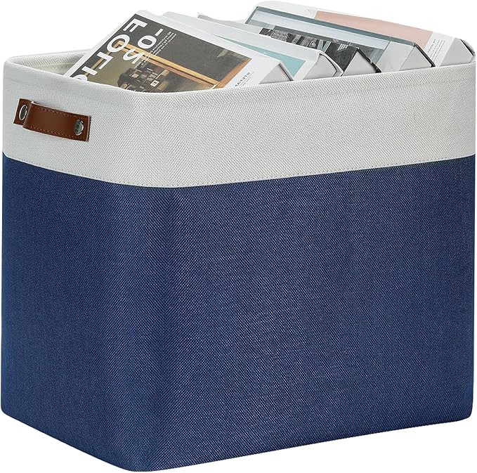 DULLEMELO Large Storage Basket 17"x12"x15",Fabric Organizer Bin for Storage Clothes, Toys, Books,Storage Bin with Handles for Bedroom, Closet, Nursery (White&Blue,1 Pack)-NeatNest