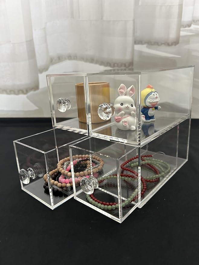 Acrylic Jewelry Box Clear Jewellery Storage Drawer Transparent Cosmetic Display Stand Holder Home Organizer Tray for Earring Necklace Rings Bracelet Makeup (4 drawer)-NeatNest