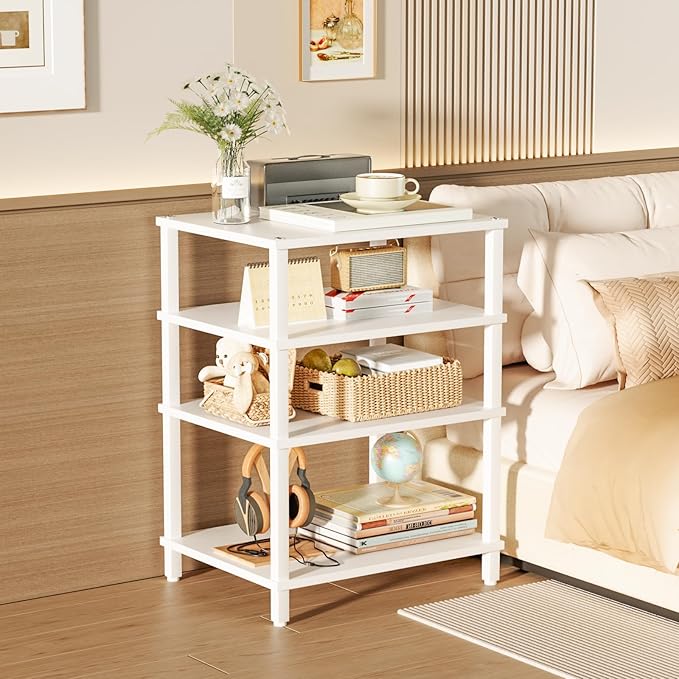 4-Tier AV Media Player Stand, White Stereo Cabinet, Modern Stereo Cabinet, Wooden TV Stand,Game Console Shelf, Multifunctional Entertainment Center, Suitable for Home, Conference Room, Game Studio,-NeatNest