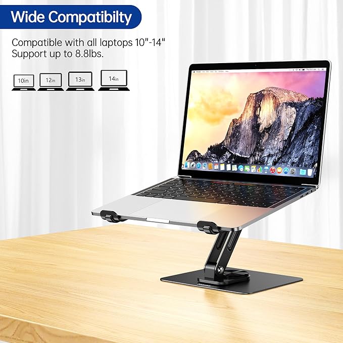 BESIGN LS12 Laptop Stand with 360° Rotating Base, Ergonomic Adjustable Notebook Holder, Riser Holder Computer Stand Compatible with Air, Pro, Dell, HP, Lenovo More 10-14" Laptops (Black)-NeatNest