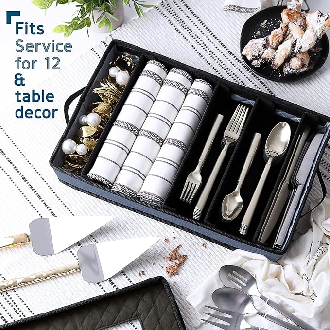 Flatware & Utensil Storage, Durable Silverware Storage Box with Padded Dividers, 5 Compartment Flatware Storage Case, Silverware Case with Handles, Protects and Organizes Cutlery, Blue-NeatNest