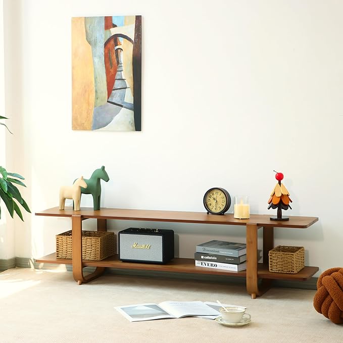 Bamboo TV Stand for TVs up to 65", Accent Entertainment Center with Storage, Media Console Table with Shelf, Modern TV Stand for Living Room, Bedroom, 55"(L), Walnut-NeatNest