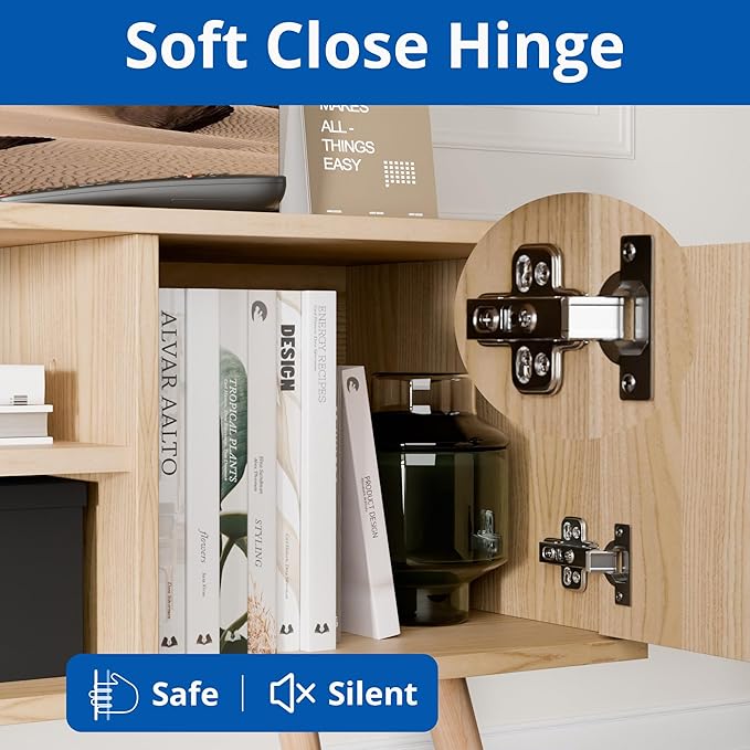 Cozy Castle TV Stand for 48 Inch TV, Mid Century Modern Entertainment Center with Storage Cabinet, TV Media Console with Charging Station for Living Room, Bedroom, Oak-NeatNest