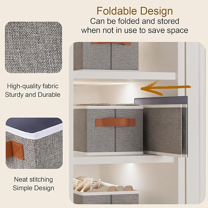 Fabric Storage Cubes 5-Pack, Foldable Open Clothes Boxes, 15 x 6 x 5 Inch Organizer Bins with Double Handles, Closet Basket Containers, Gray-NeatNest