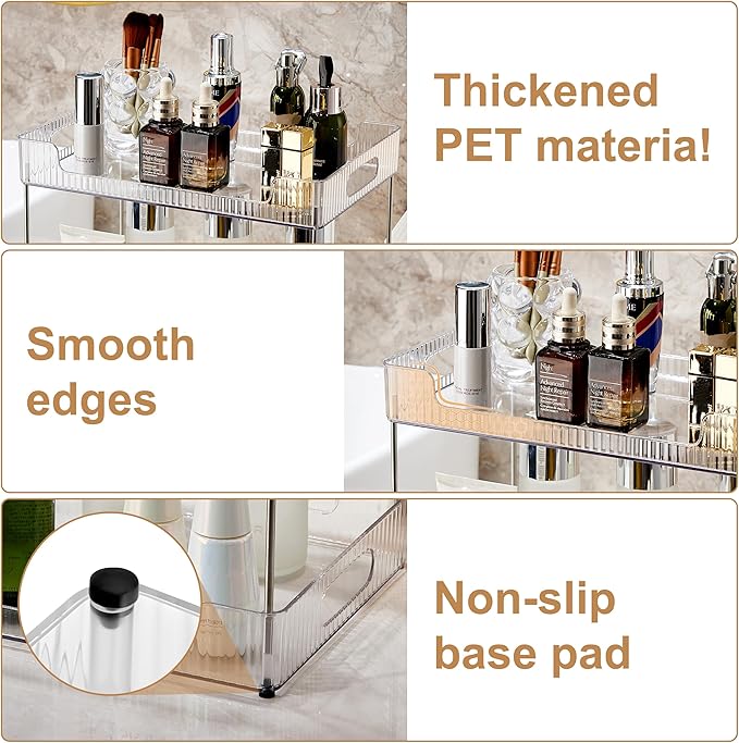 2-Tier Bathroom Counter Organizer, Multi-Purpose Cosmetics Skincare Shelf, Fits A4 Size Makeup Organizer for Office and Vanity Tray, Countertop Storage Solution for Kitchen,Bath.(Clear)-NeatNest