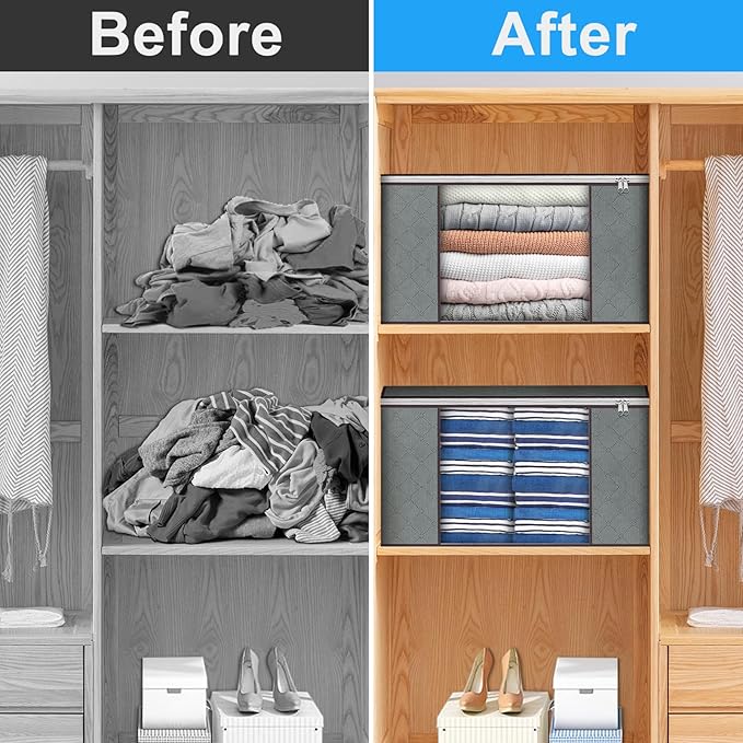 Budding Joy Clothes Storage, Foldable Large Storage Bags, Storage and Organization for Clothing, Blanket, Comforter, Clothes, Pillows, Toys, Closet Organizers with Enhanced Handle, 60L 12 Pack-NeatNest