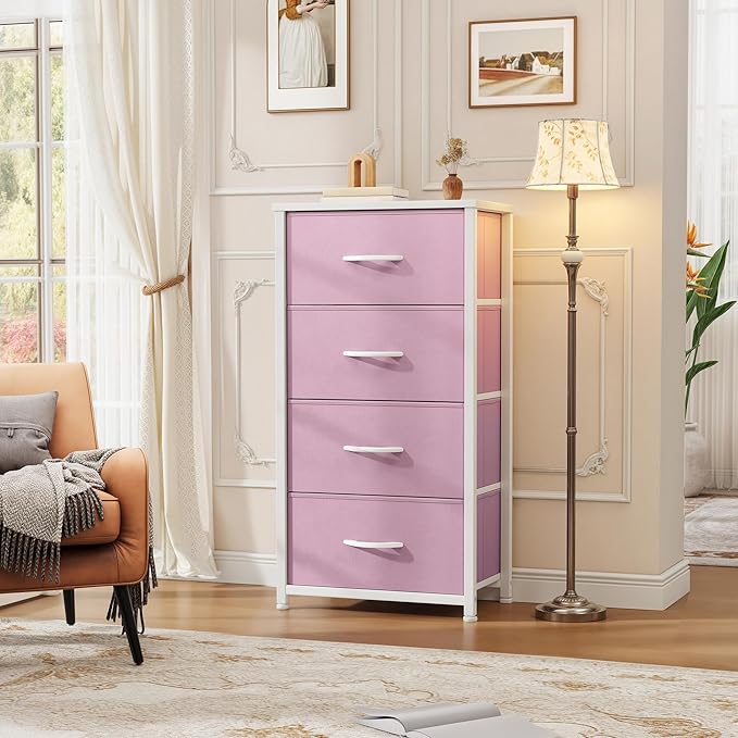 DWVO Storage Drawer with 4 Drawers - Fabric Dressers, Dresser for Bedroom, Living Room, Closets - Sturdy Steel Frame, Wooden Top & Easy Pull Fabric Bins-NeatNest