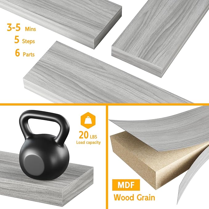 BAMEOS Floating Shelves,40 in W x 8in D Wall Mounted Wooden Shelves with Invisible Brackets Set of 2, Hanging Wall Shelves Decoration for Bedroom, Bathroom, Living Room and Kitchen-NeatNest