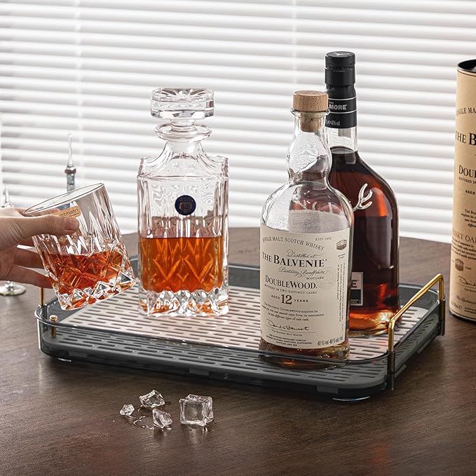 Seoneiro Whiskey Tray and Glass Cup Rack with Drain Board, Mug Holder and Coffee Cup Organizer for Kitchen and Bathroom Countertop