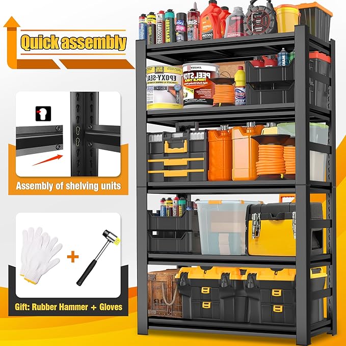72''H Garage Shelving, Heavy Duty 36''W Storage Shelves, 2500lbs Adjustable 5 Tier Metal Shelves for Storage Rack, Commercial Garage Shelves, Industrial Utility Shelf,16" D X 36" W X 72" H,Black