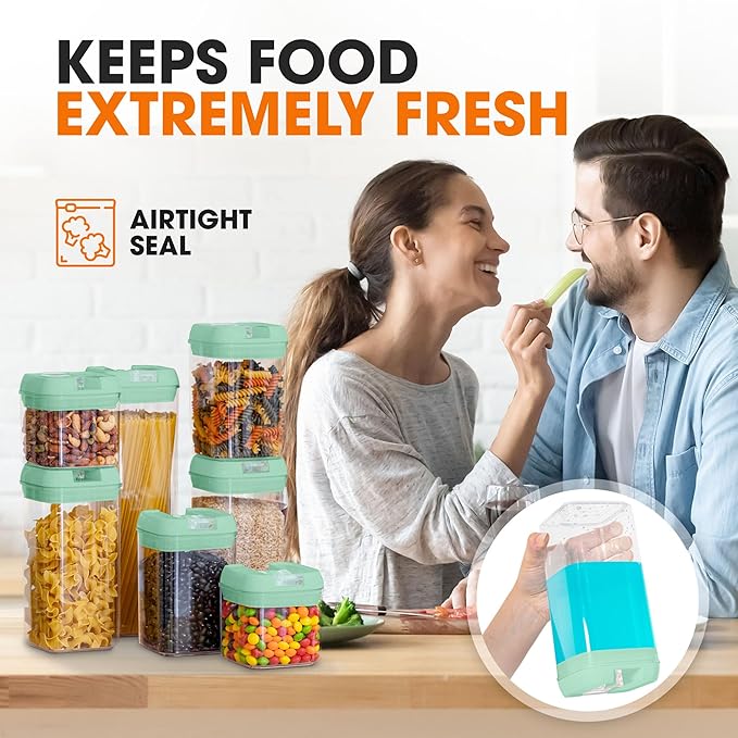 Cheer Collection Airtight Food Storage Containers, Kitchen Storage Containers for Pantry, Set of 7 Food Containers with Lids Airtight, Pantry Storage Containers & Organizers with Lids, Mint Green